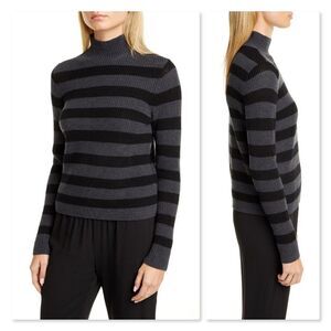Eileen Fisher Stripe Merino Wool Turtleneck Sweate